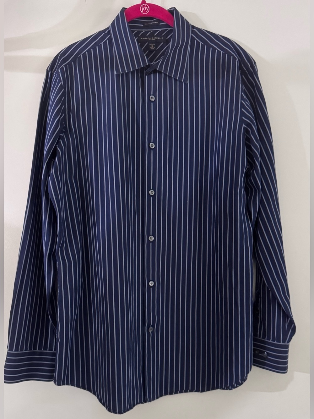 Banana Republic Navy Blue Vertical Stripe Dress Shirt M 100% Cotton